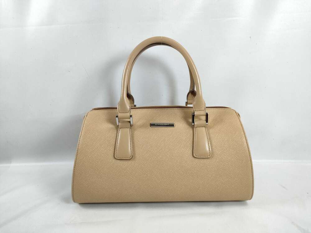 Burberry Beige Saffiano Leather Top Handle Boston Bag